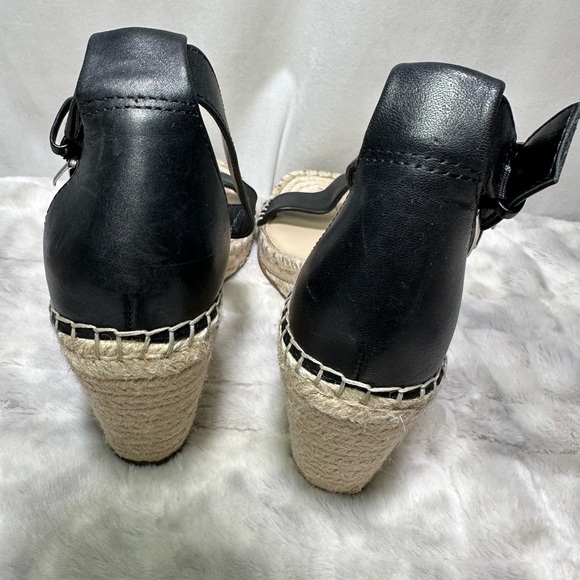 New Womens Vince Camuto Meddrina Black Leather Espadrille Wedge Sandals Size 11 - Picture 5 of 6